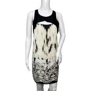 Silence Noise Dress Women Medium Cream Black Scarf Print Shift Mini Casual Party